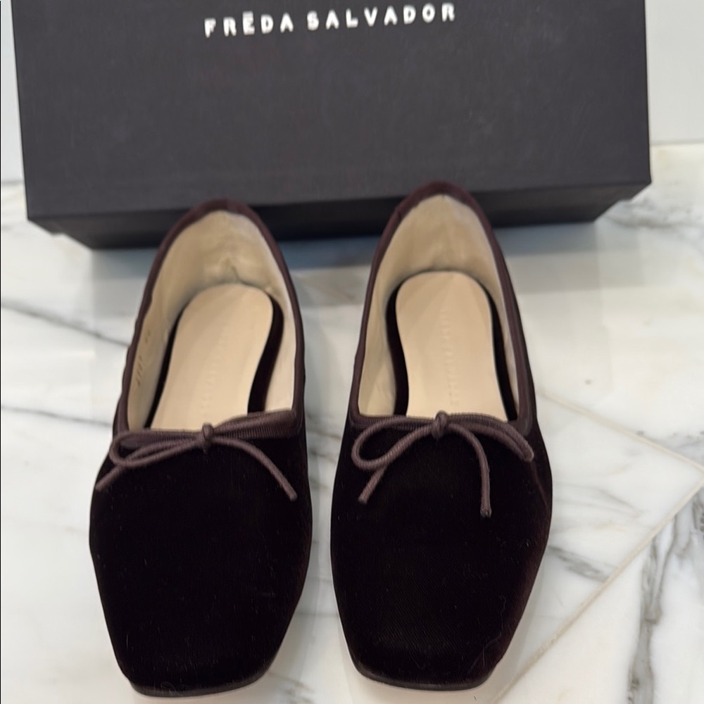 Freda Salvador Black Velvet Ballet Flats with Bow - Picture 2 of 9